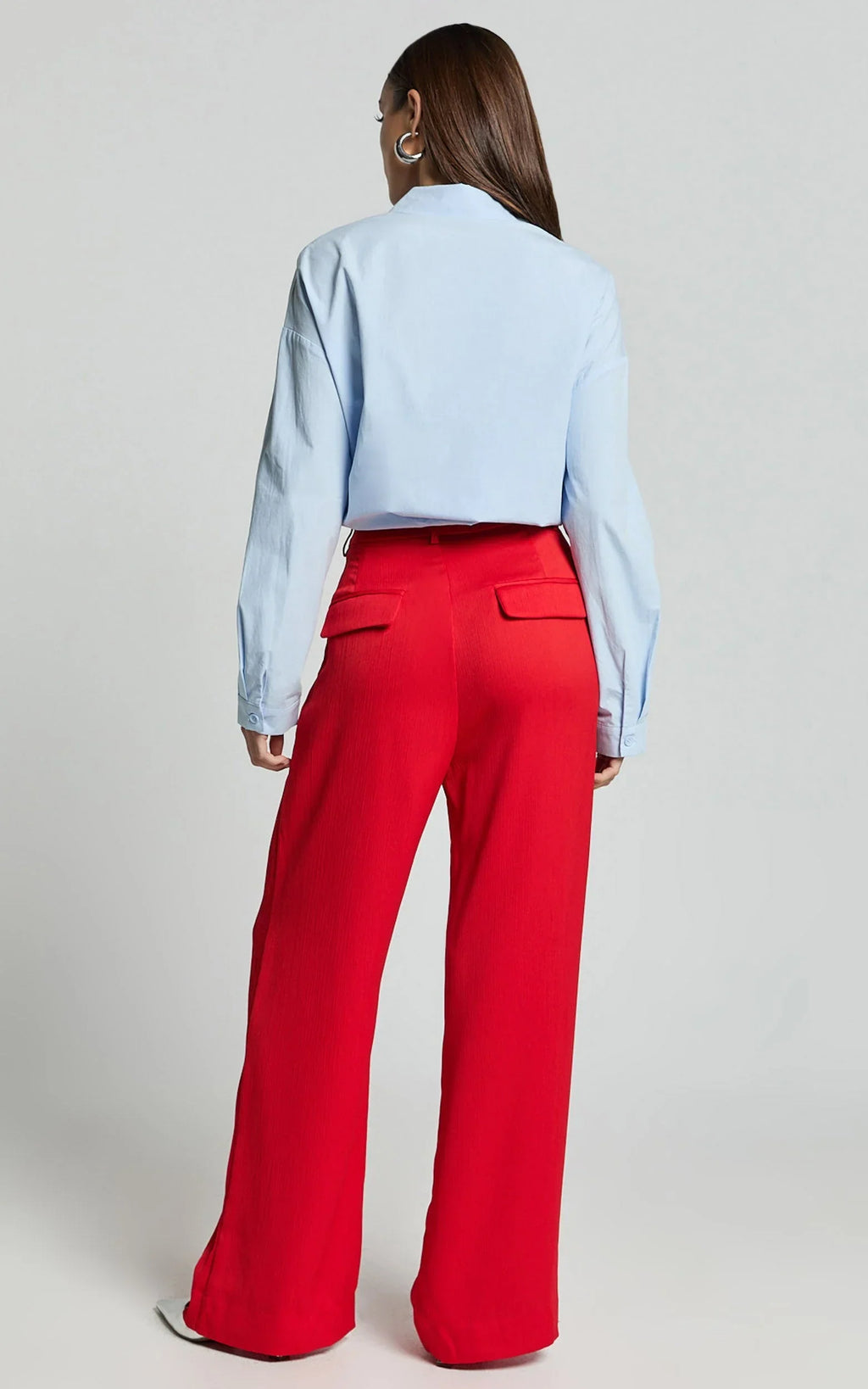 Jacie Pants - High Waisted Relaxed Textured Pants in Red