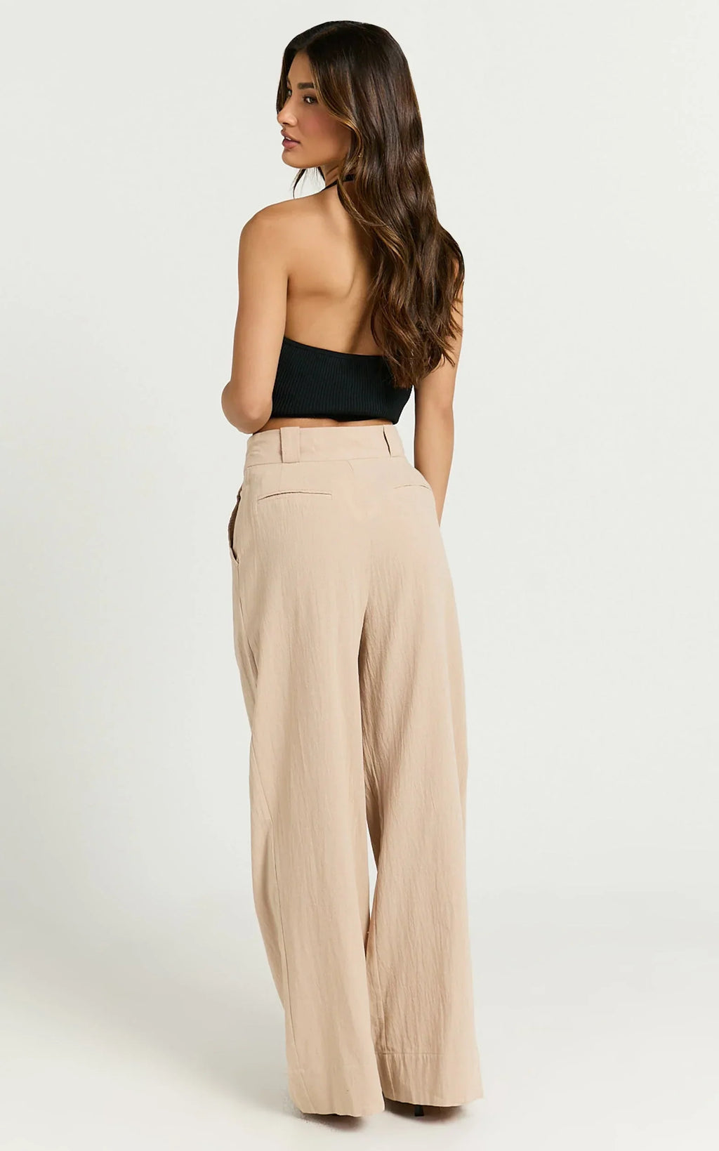 Bette Pants - High Waisted Wide Leg Pants in Stone