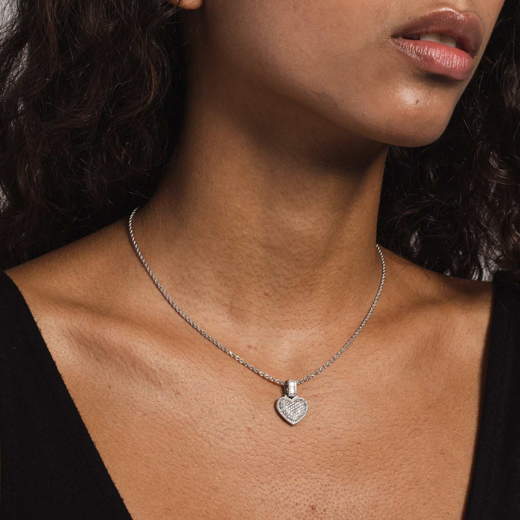 GLD Women Solid White Gold Iced Heart Pendant-VS Diamonds