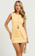 Farrow Mini Skirt - Tailored Linen Skirt in Lemon