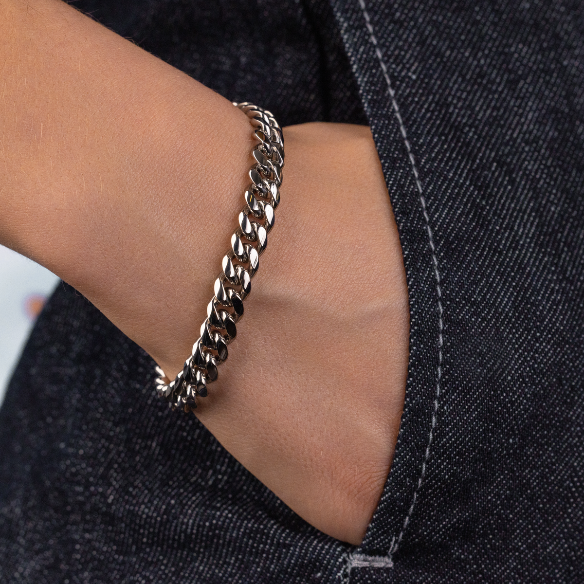 GLD Women GLD Miami Cuban Link Bracelet in White Gold- 8mm