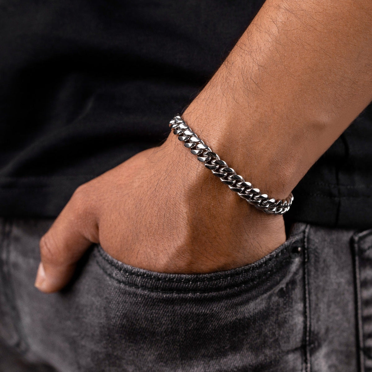 GLD PROMO Miami Cuban Link Bracelet in White Gold- 8mm