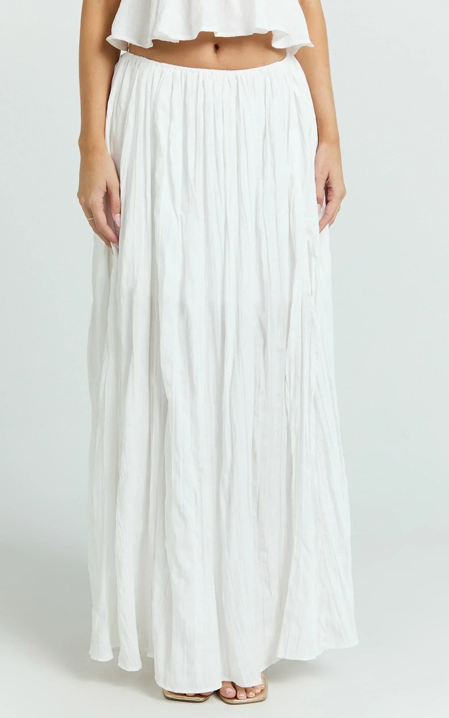 Heidi Maxi Skirt - Elastic Waist Side Split Skirt in White