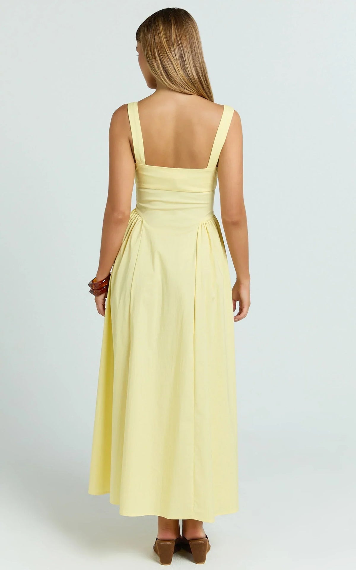 Donatella Midi Dress - Ruched Bust Fit And Flare Dress in Lemon
