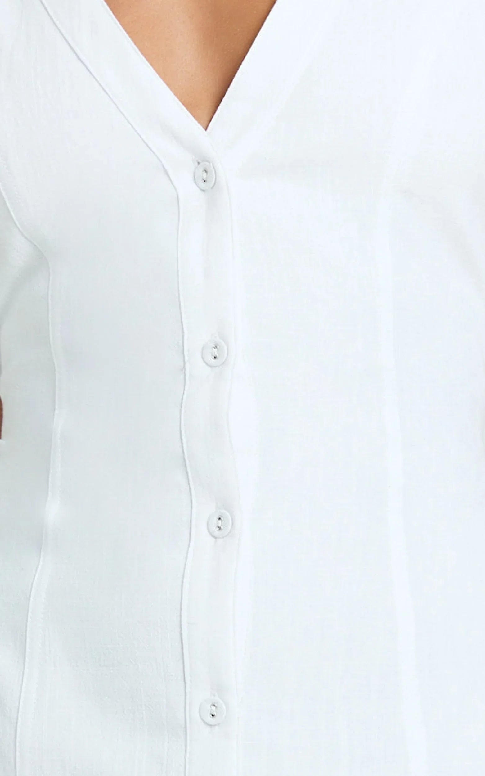 Juliet Midi Dress - Button Through V Neck Dress in White