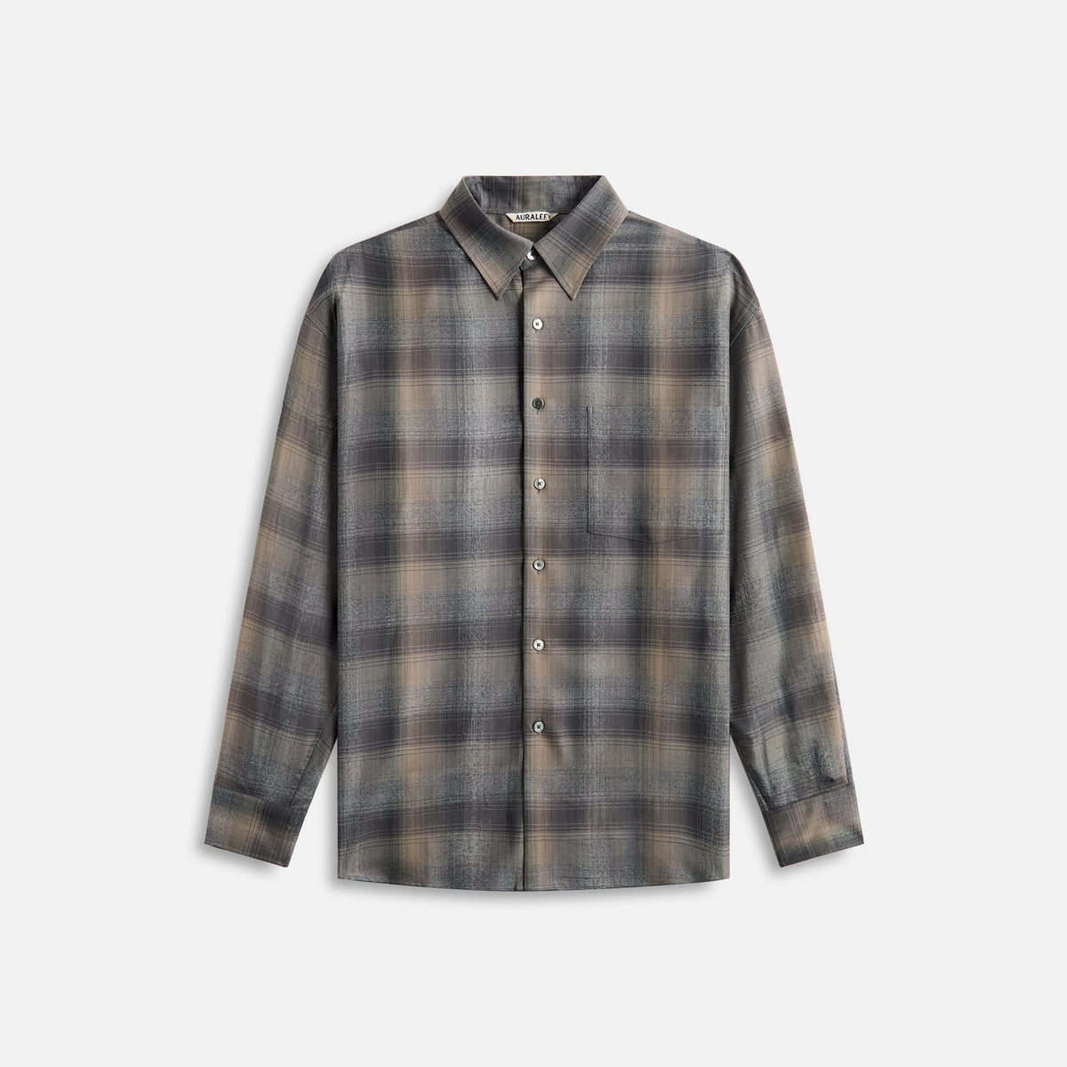 Auralee Super Light Wool Check Shirt Charcoal - Gray Check