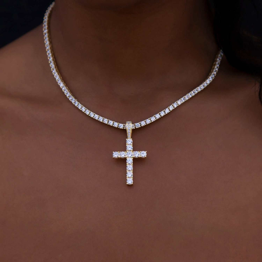 GLD Women Solid Gold Diamond Cross Pendant-VS Diamonds
