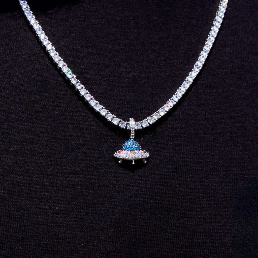 GLD Men Micro Iced UFO Pendant in White Gold