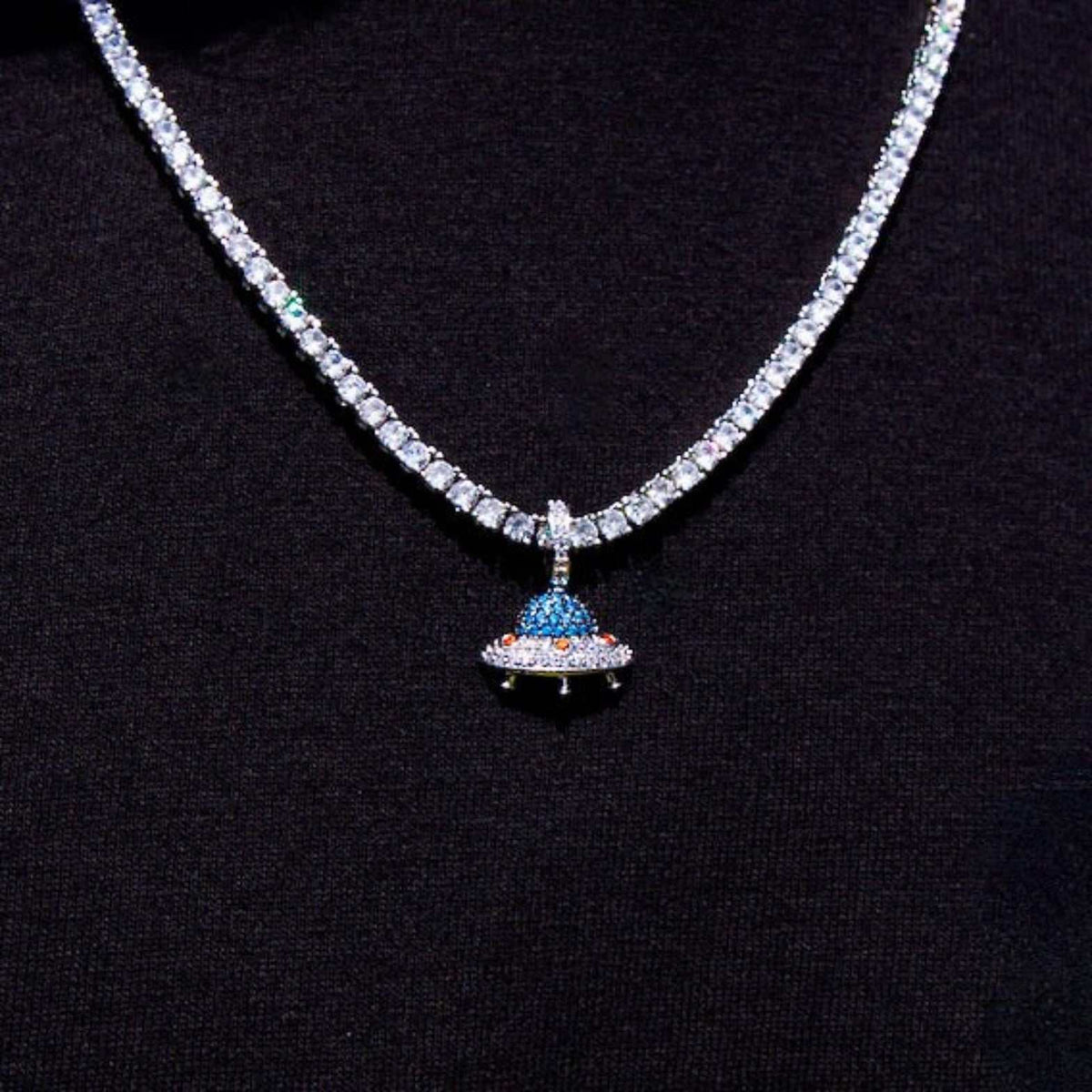 GLD Men Micro Iced UFO Pendant in White Gold