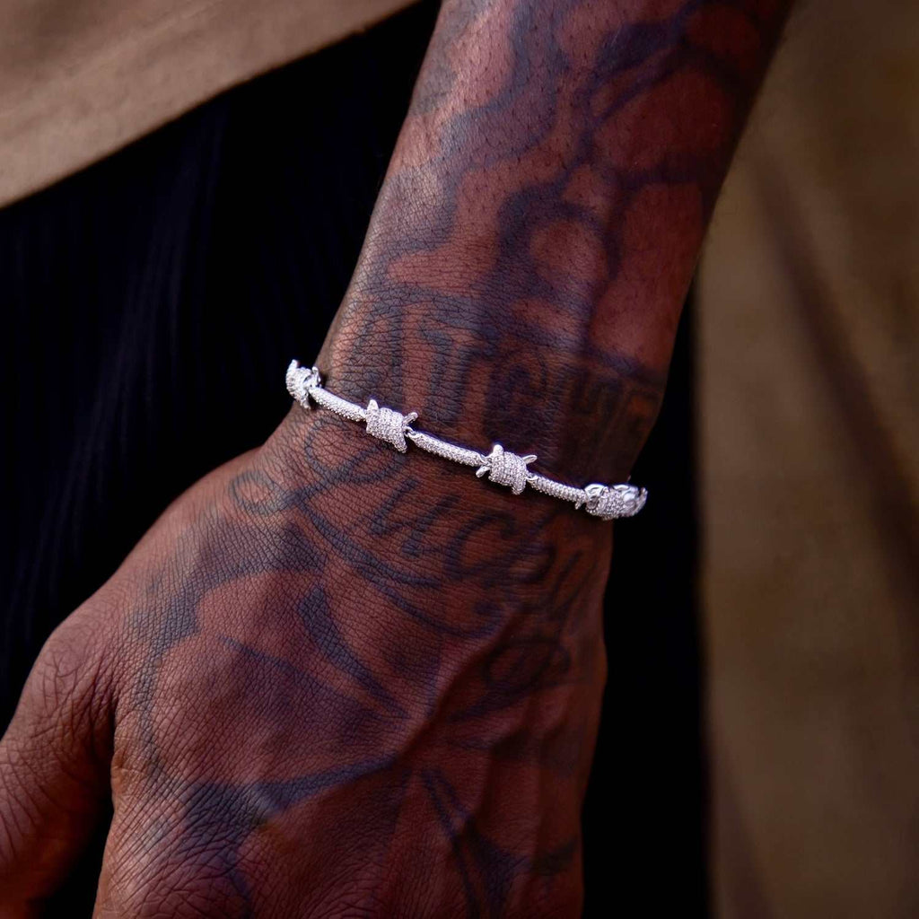 GLD Men Iced Barbed Wire Bracelet in White Gold