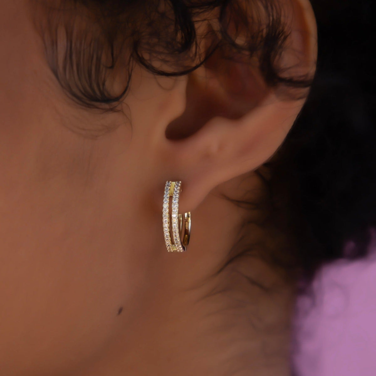 GLD Women GLD Split Iced Hoop Earrings in Yellow Gold