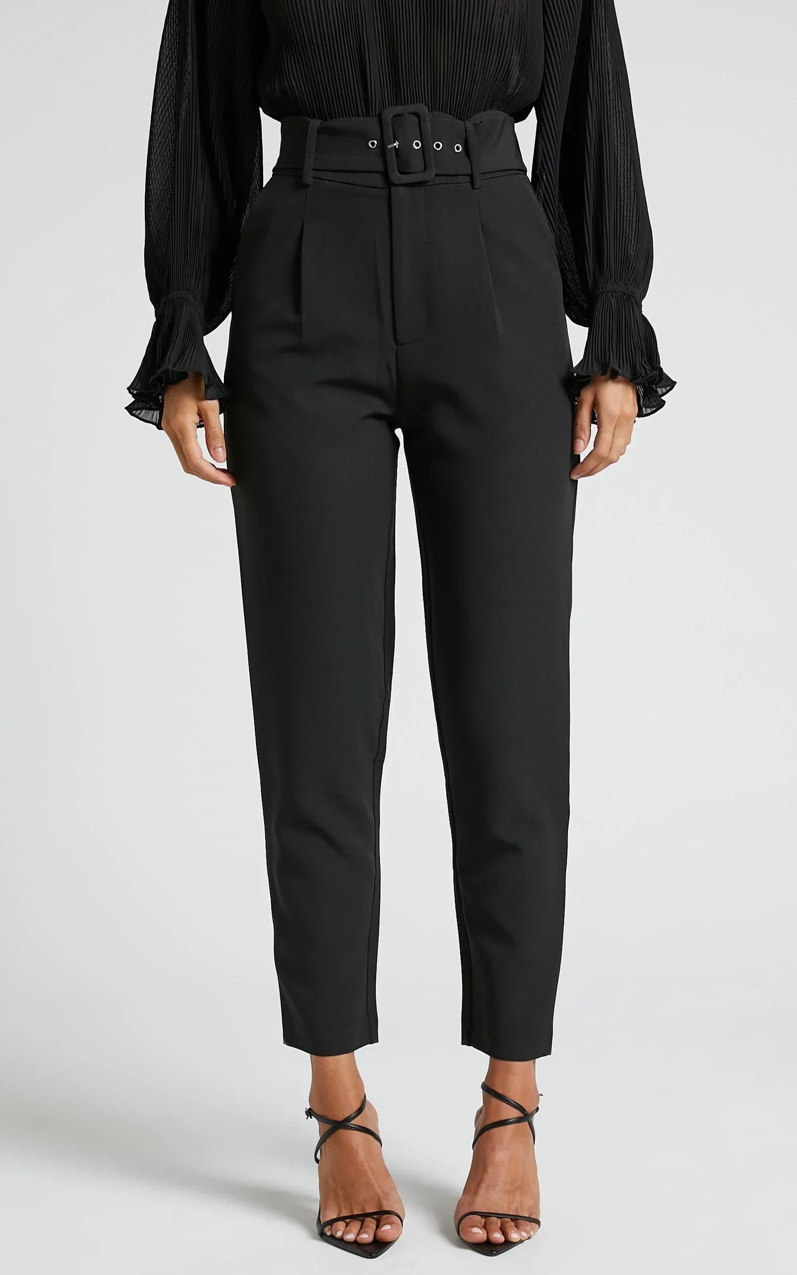 Milica Trousers - Belted High Waisted Trousers in Black