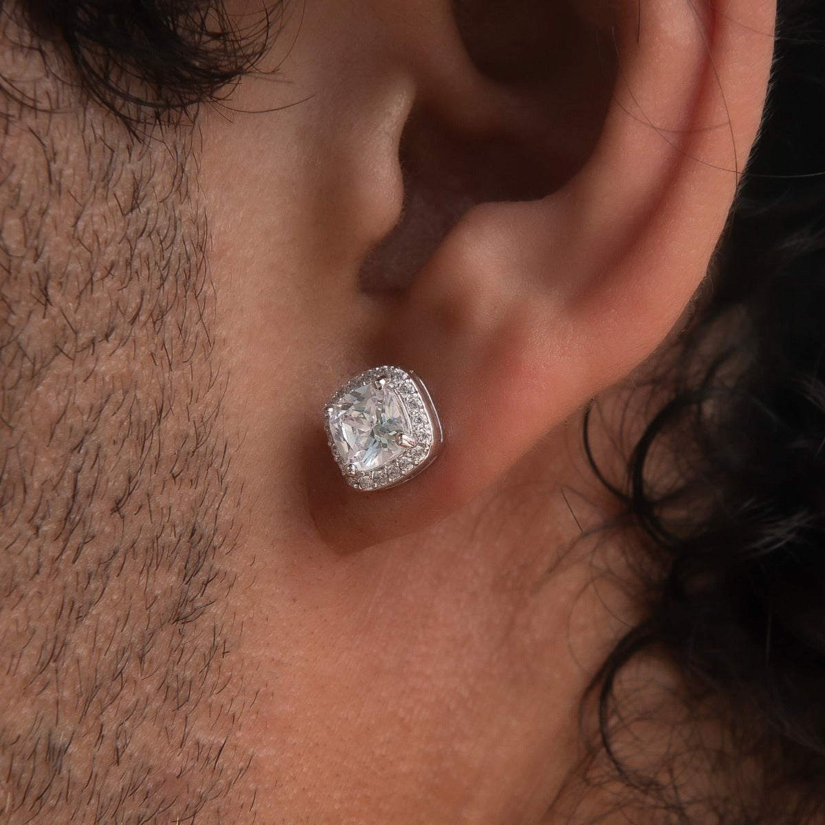 GLD Men GLD Cushion Cut Earrings in White Gold