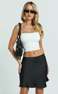 Risa Mini Skirt - High Waisted Bias Cut Skirt in Black