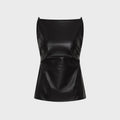 St.Agni Leather Square Neck Top - Black