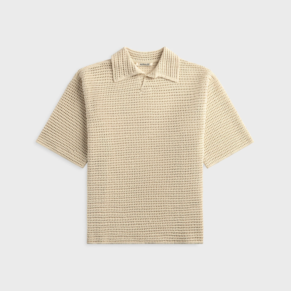 Auralee Tussah Silk Cotton Mesh Knit Skipper Polo - Ivory