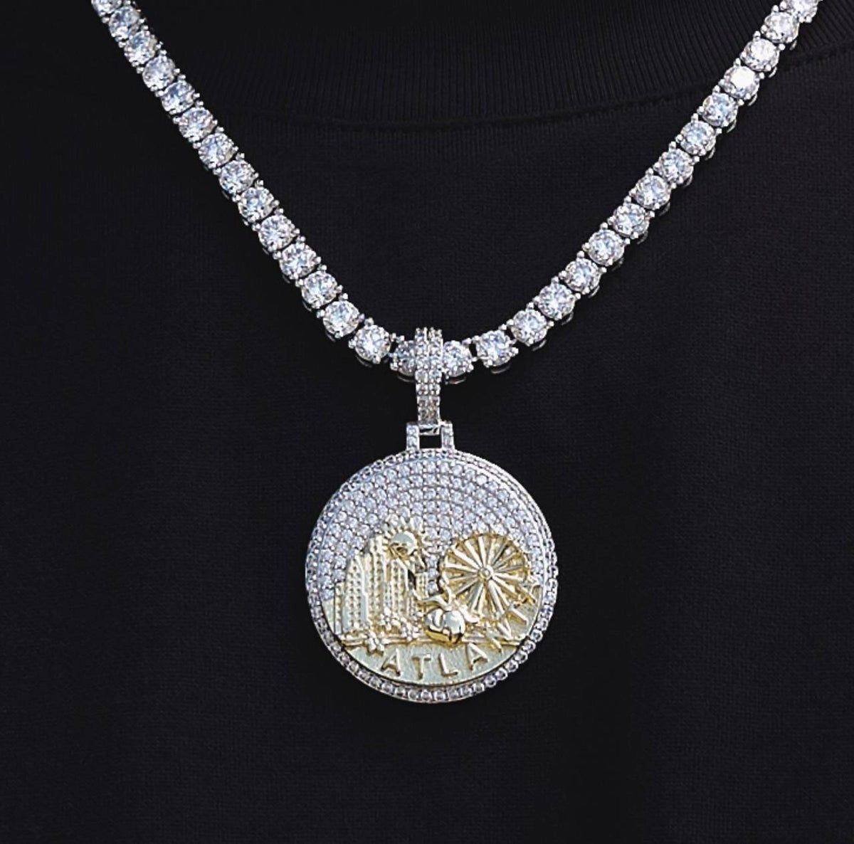 GLD Women Iced Atlanta Pendant in White Gold