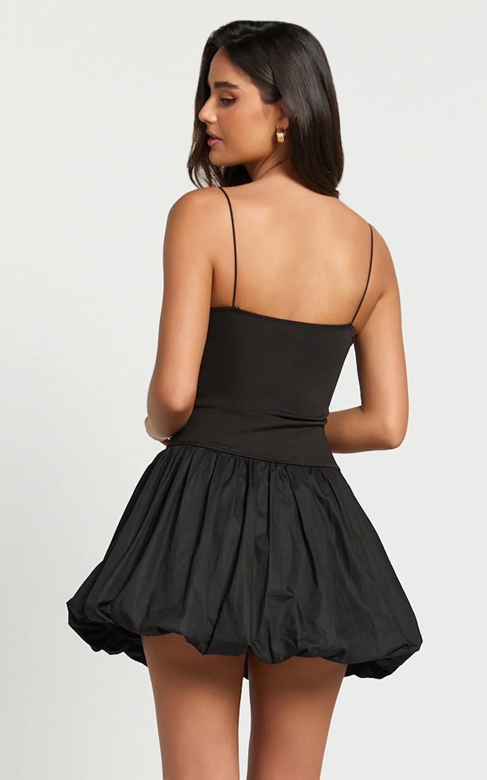 Kristel Mini Dress - Fitted Mini Dress with Bubble Hem in Black