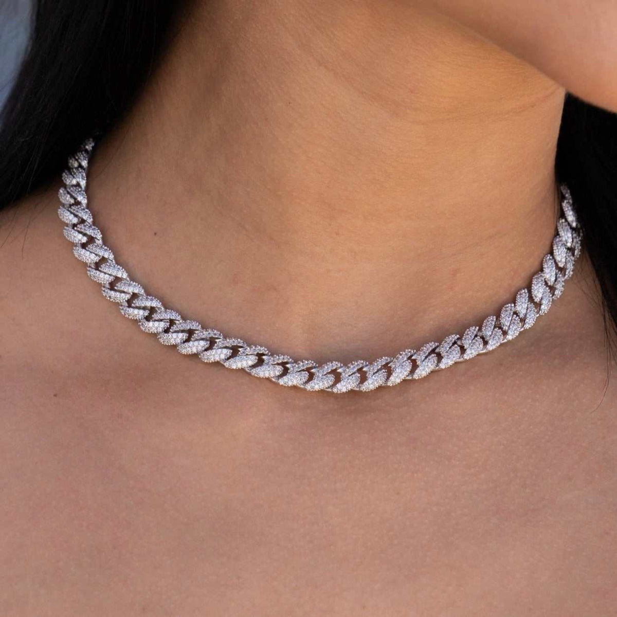 GLD Women Diamond Cuban Necklace in White Gold - 8.5mm