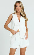 Diane Shorts - High Waisted Cuffed Single Pleated Tailored Shorts in White