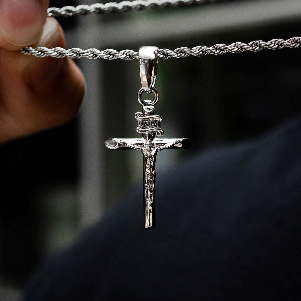 GLD Men Crucifix Cross Pendant in White Gold