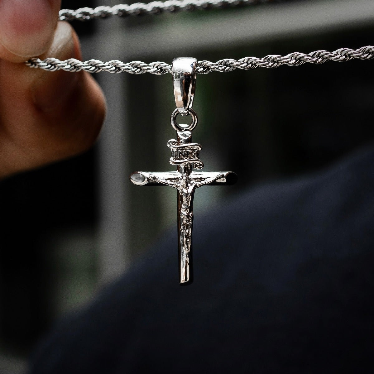 GLD Men Crucifix Cross Pendant in White Gold
