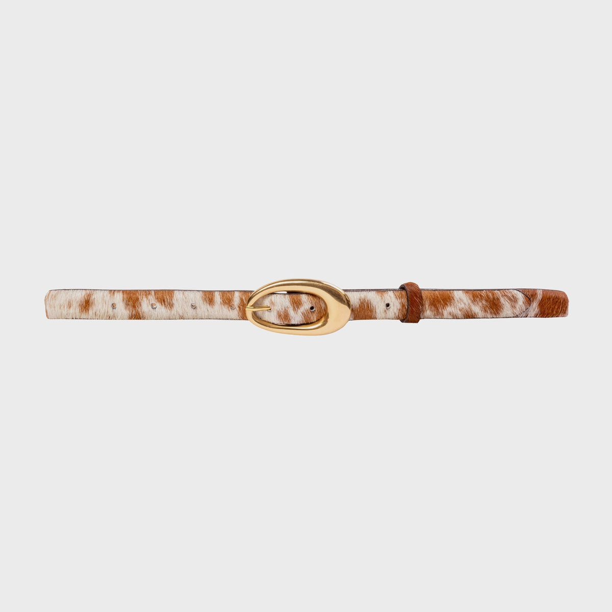 Black Suede Studio Oval Belt - Natural Cowhide / Gold Buckle