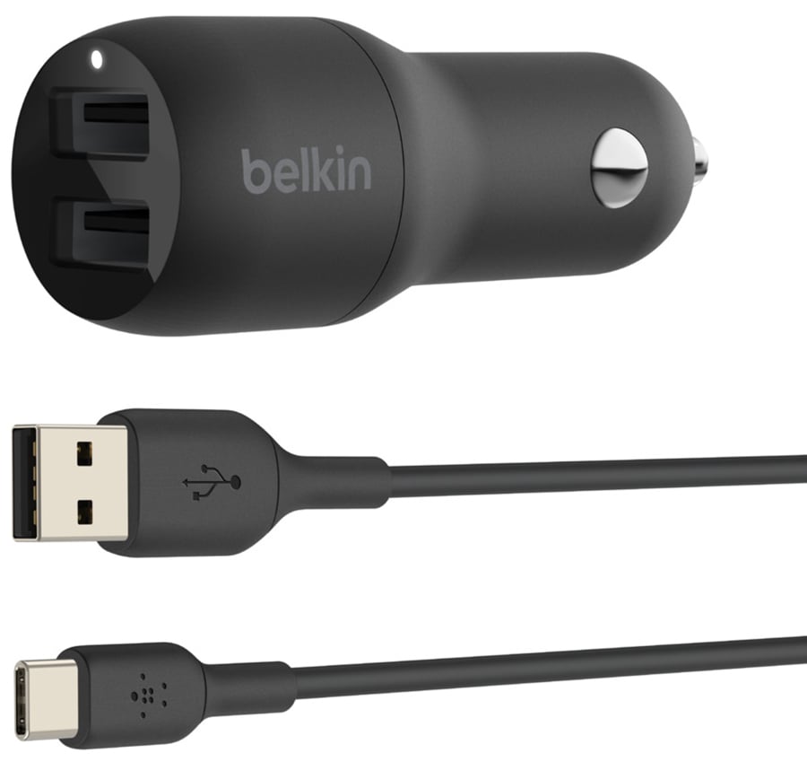 Belkin BOOST UP CHARGE Dual USB-A Car Charger 24W + USB-A to USB-C Cable - CCE001BT1MBK - image 1