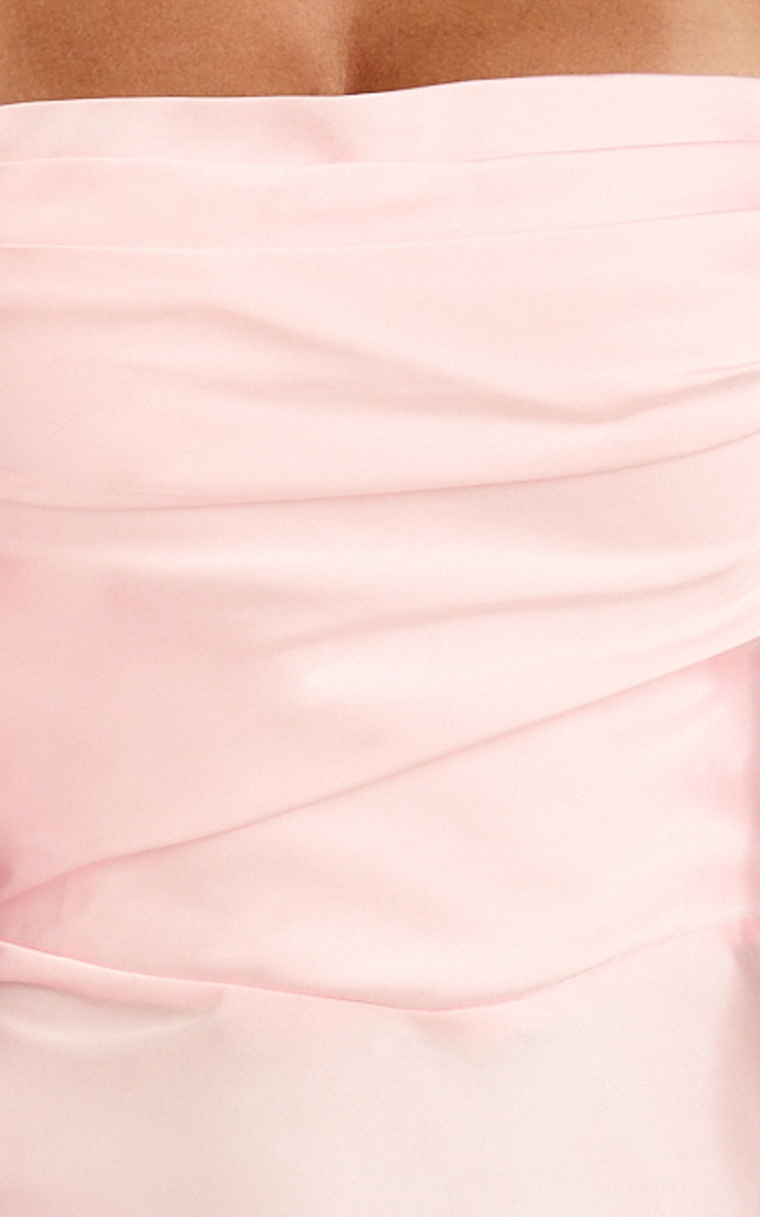 Belrose Mini Dress - Satin Square Neck Ruffle Front Bodycon Dress in Baby Pink
