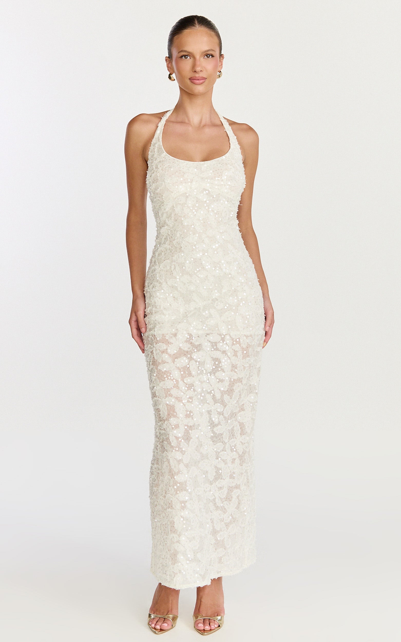 Benny Maxi Dress - Halter Neck Backless Bodycon Dress in Off White