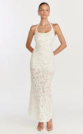 Benny Maxi Dress - Halter Neck Backless Bodycon Dress in Off White