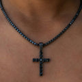 GLD Women Black Stone Diamond Cross Pendant in Black