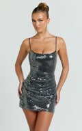 Blake Mini Dress - Scoop Neckline Sequin Dress in Black