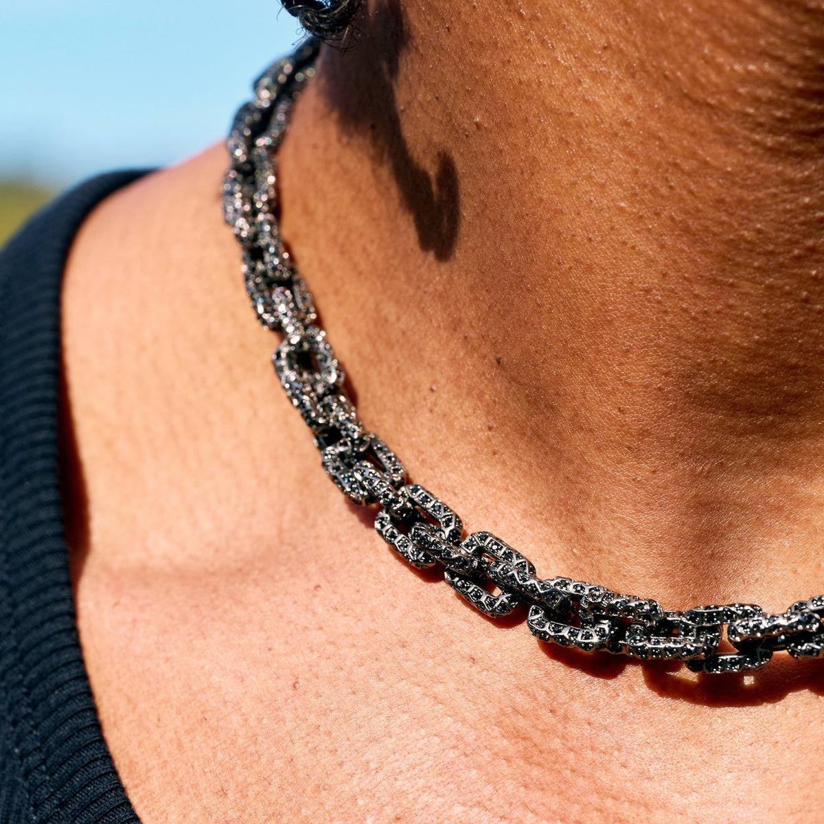 GLD PROMO GLD X Bloody Osiris Iced Black Voronoi Link Chain in Black Silver