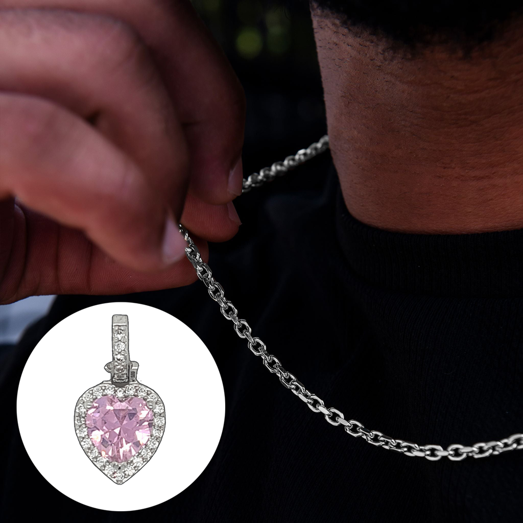 GLD PROMO Box Chain + Micro Iced Pink Heart Pendant