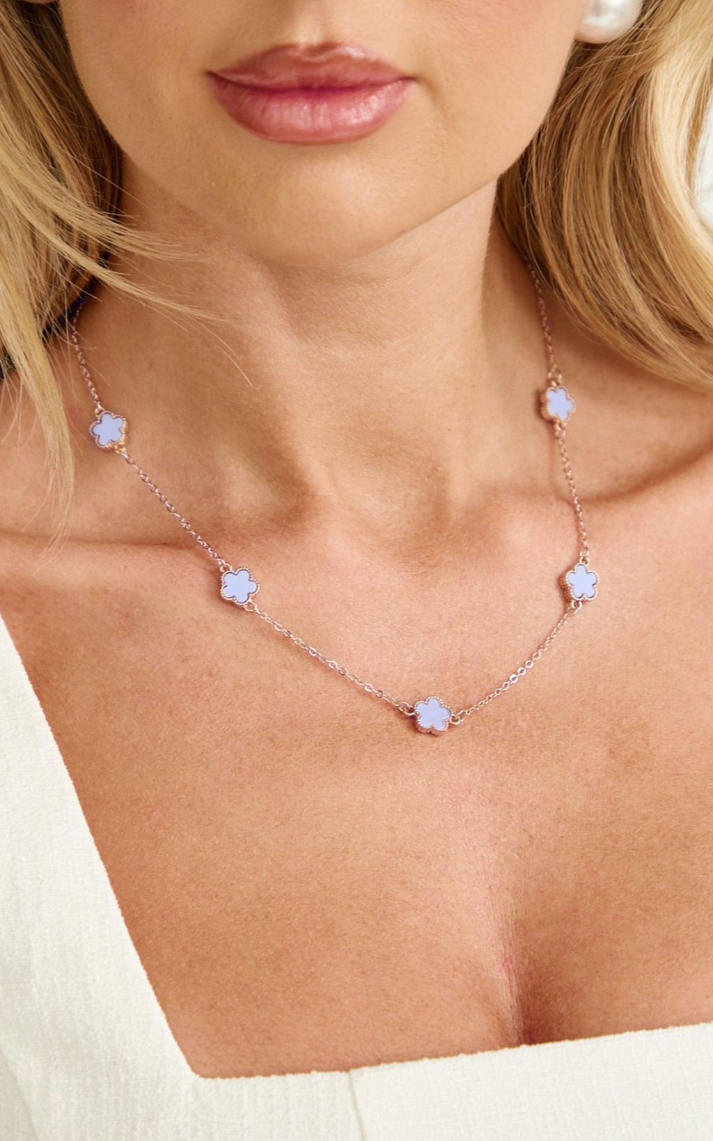 Britt Necklace - Multi Clover Pendant Necklace in Gold/Blue