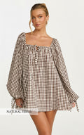 Brixton Mini Dress - Square Neck Smock Dress in Chocolate
