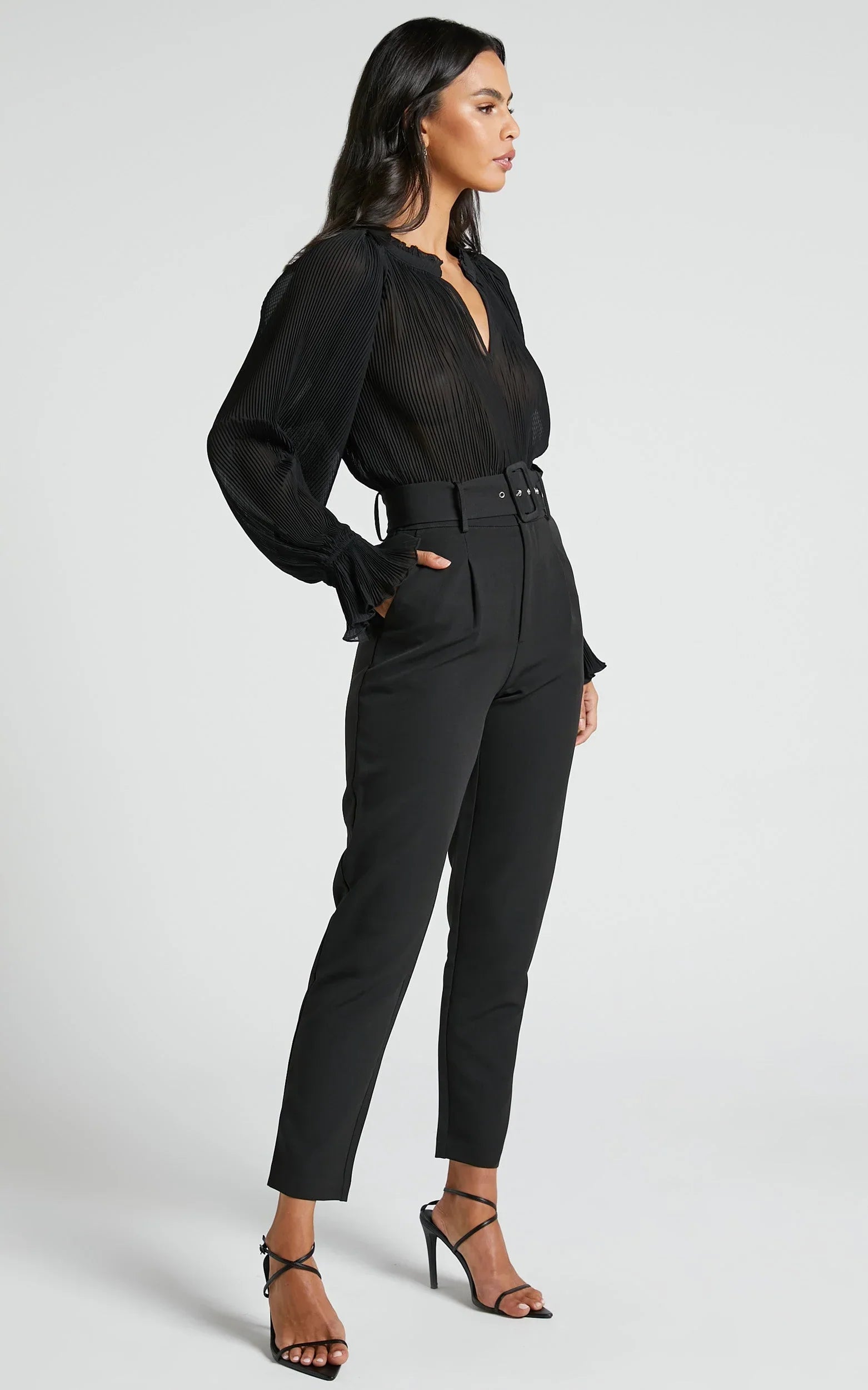 Milica Trousers - Belted High Waisted Trousers in Black