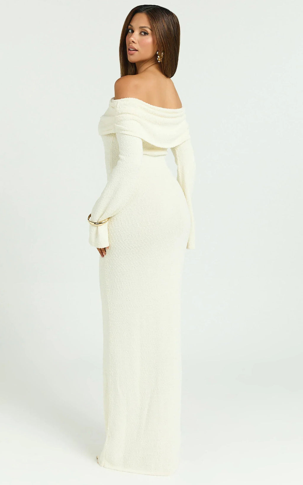 Pietra Maxi Dress - Knit Off Shoulder Dress in Cream