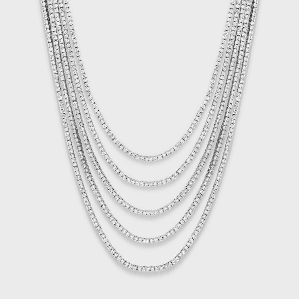 Crystal Haze Waterfall Layered Serena Necklace - Silver