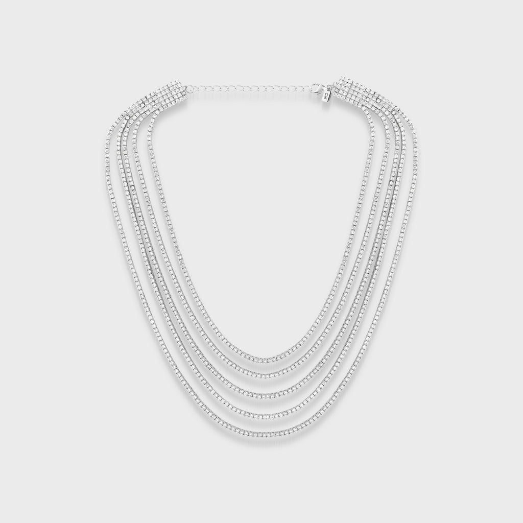 Crystal Haze Waterfall Layered Serena Necklace - Silver