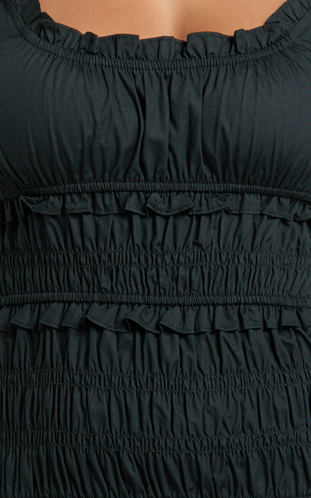 Cami Midi Dress - Rushed Bodice Dress in Black