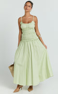 Cami Midi Dress - Rushed Bodice Dress in Sage