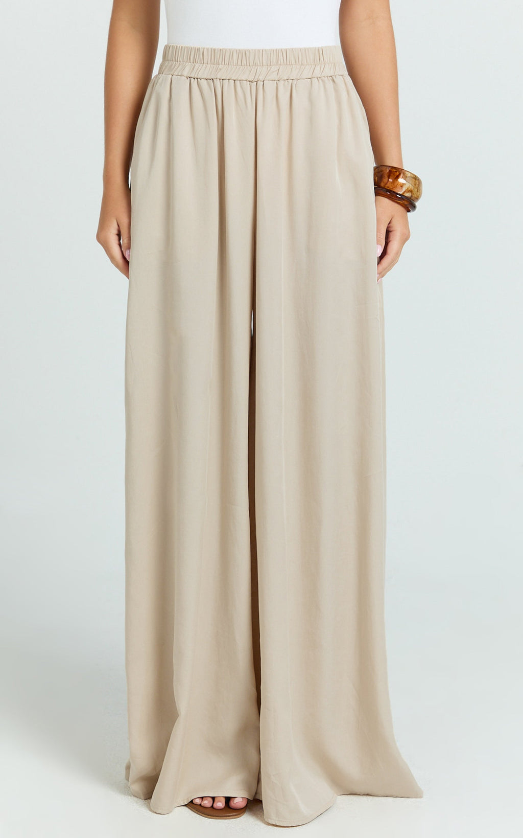 Cardi Pants - High Waist Elastic Wide Leg Pants in Stone