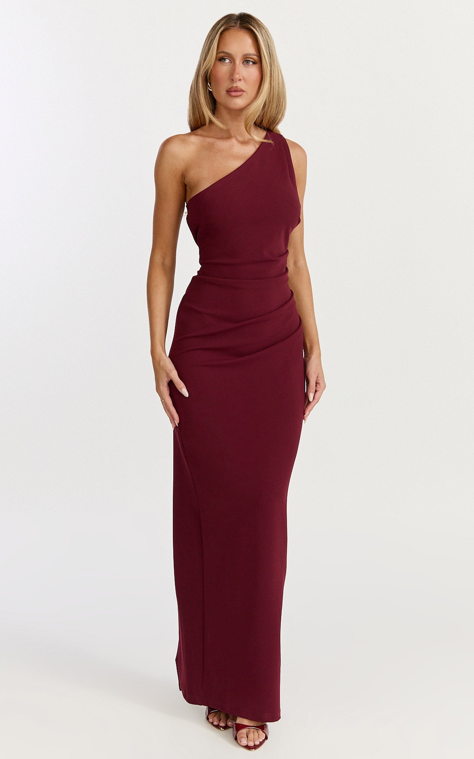 Criselda Maxi Dress - One Shoulder Maxi Dress in Wine