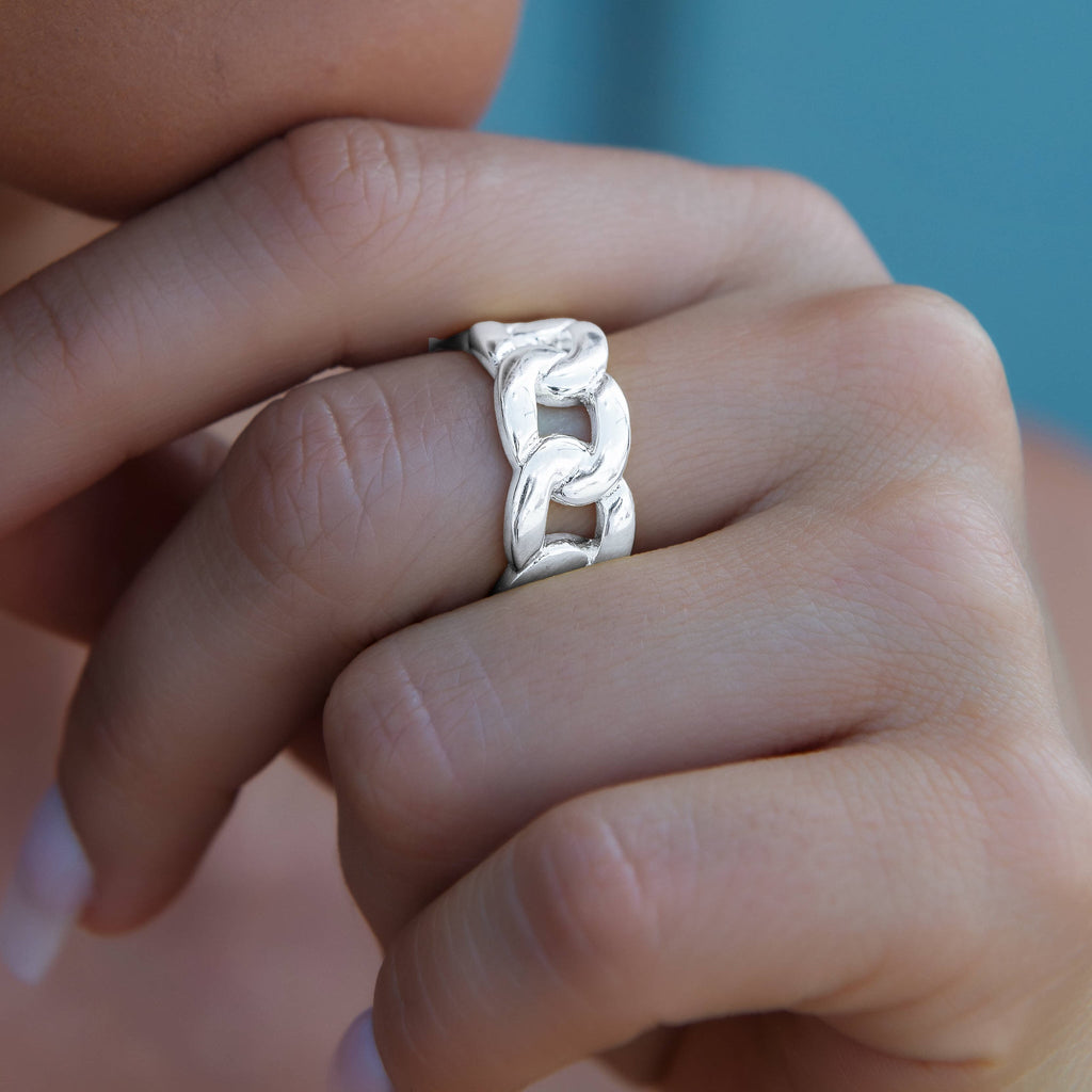GLD PROMO - WOMEN Cuban Band Ring in White Gold - 9mm