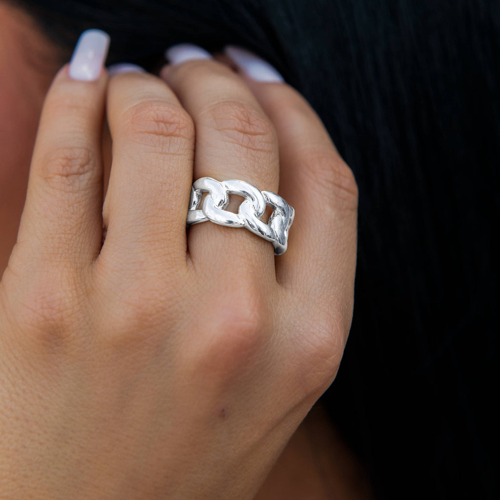 GLD PROMO - WOMEN Cuban Band Ring in White Gold - 9mm