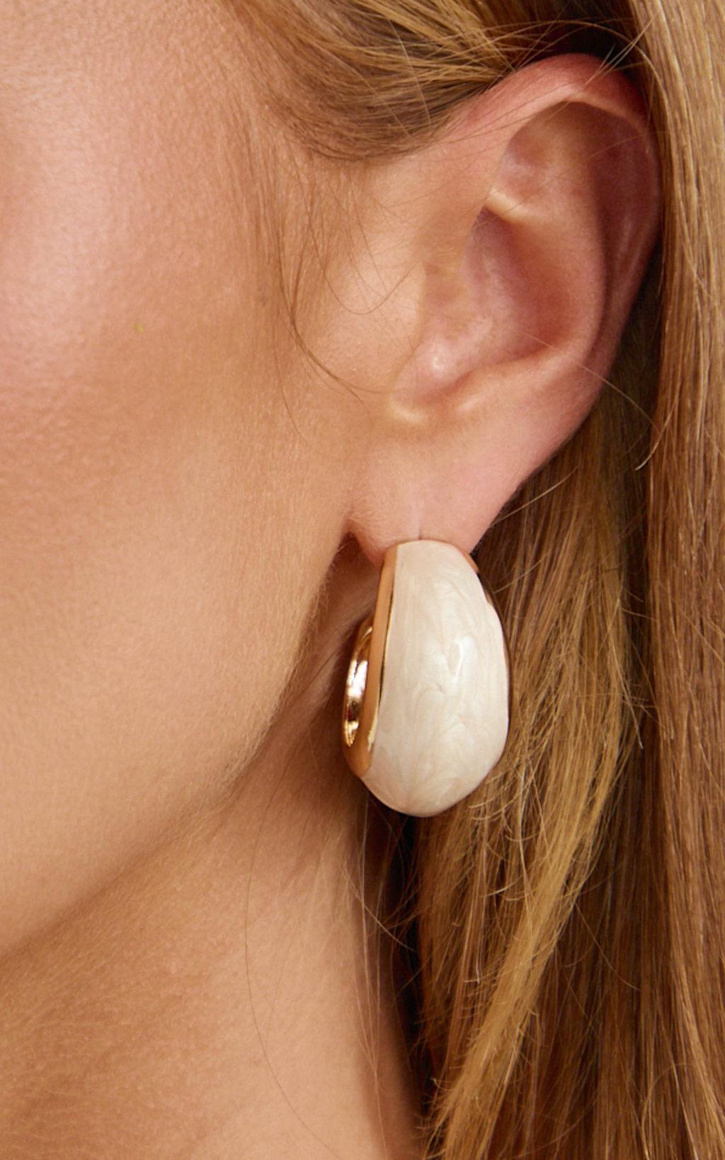 Cybill Earrings - Marble Hoop Earrings in White