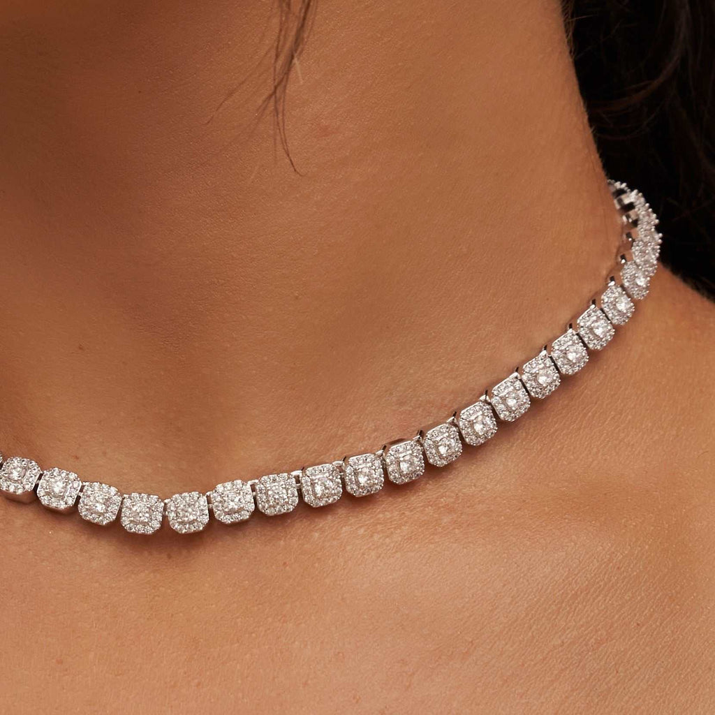 GLD Women GLD Micro Clustered Tennis Necklace in White Gold
