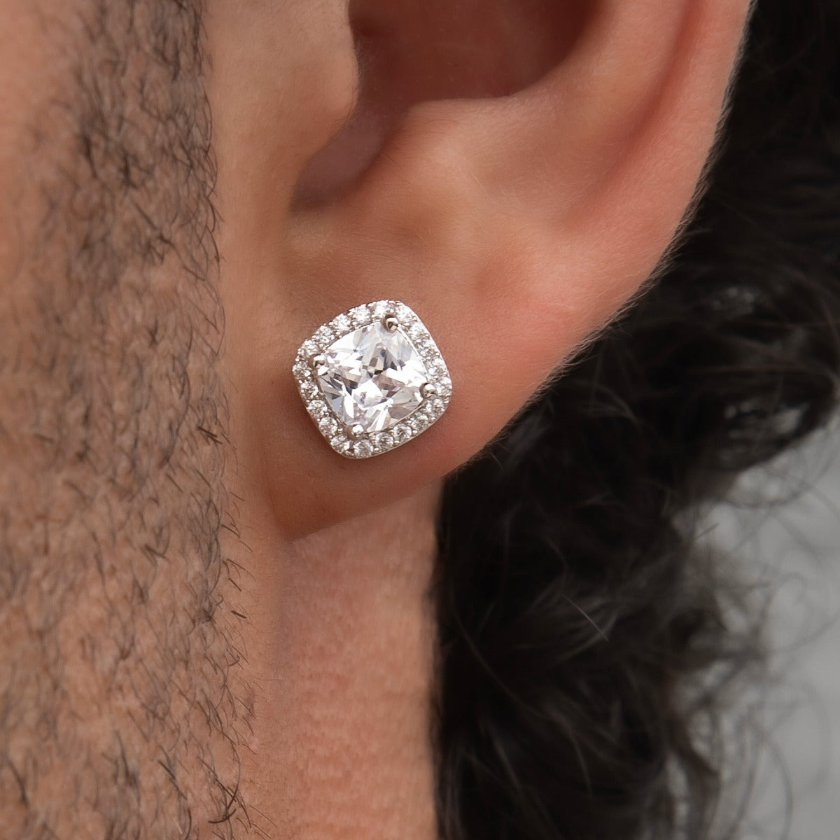 GLD Men GLD Cushion Cut Earrings in White Gold